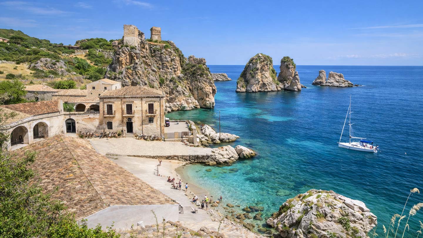 Spiaggia di Scopello tra scogliere e acqua cristallina